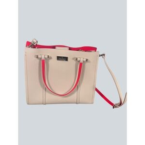 Kate Spade Small Leather Tote Crossbody Bag Cream w/ Pink Interior Strap